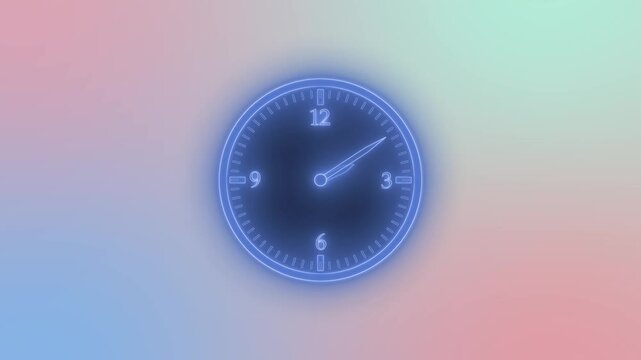 Futuristic Neon Clock Animation, Loopable Neon Clock Animation, Neon Glowing Clock Animation, Glowing Time Loop Clock Animation