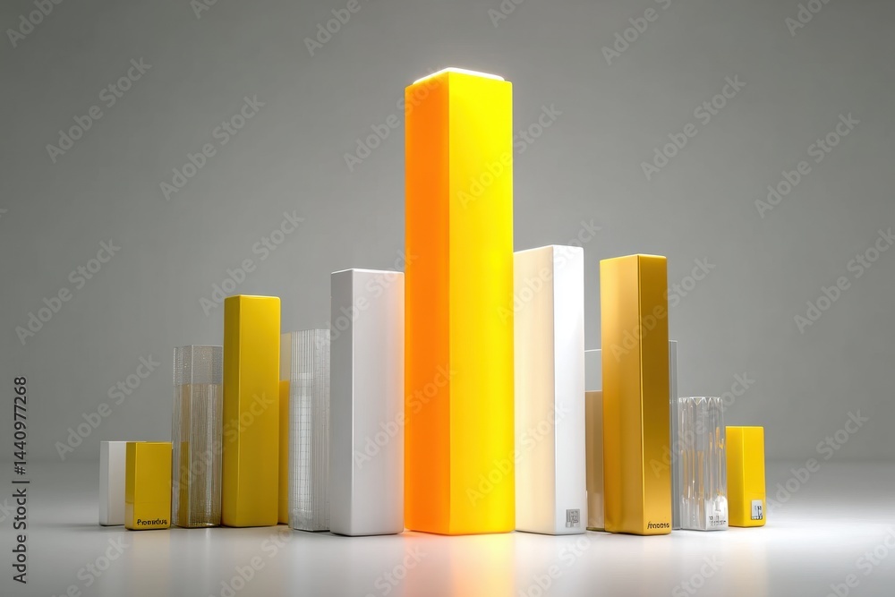 Poster abstract 3d render of various colored columns arranged in a visual representation of data, suggestin