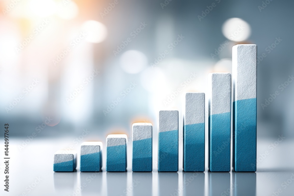 Aufkleber an upward trending bar graph showing business growth and progress, visualized with stylish blue and 