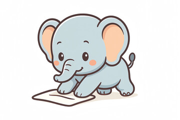 Fototapeta premium A Chibi Elephant Working Hard at Cleaning