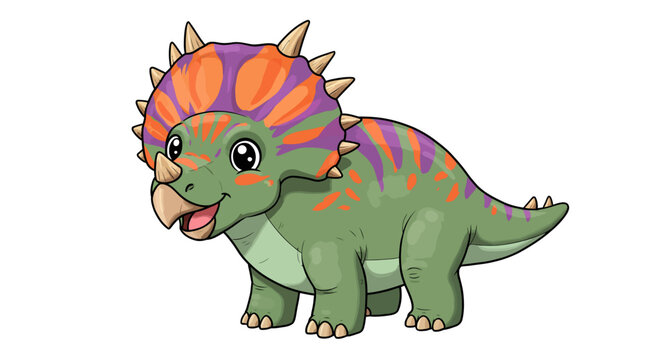 Friendly Cartoon Vector Image Of A Colorful Torosaurus Dinosaur Smiling On A White Background