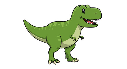 A Cute Green Cartoon Dinosaur Smiles With Its Small Teeth Showing In A Simple Vector Style