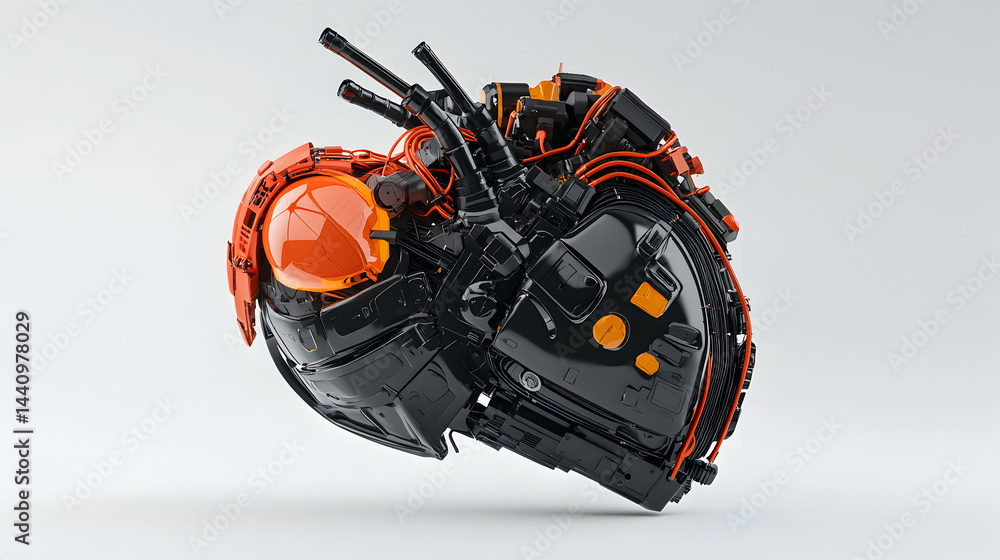 Poster futuristic mechanical heart design features complex structures and vibrant colors. great for sci-fi 
