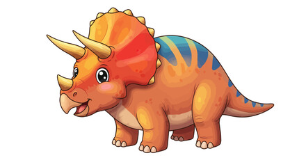 A Charming Vector Cartoon Presents A Smiling Green Triceratops With Playful Colorful Details © vikriza