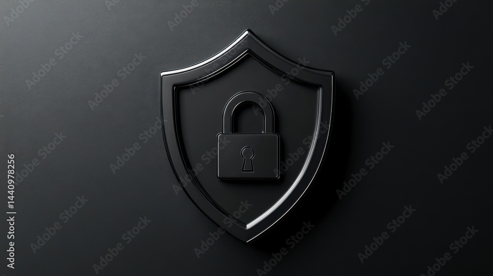 Poster good icon. shield with padlock icon representing security in a minimalist design and black outline
