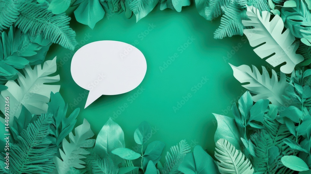 Poster a vibrant green backdrop highlights a white speech bubble representing communication and conversatio