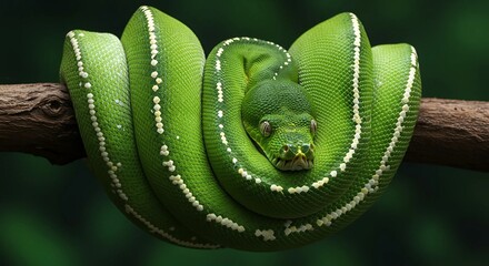 Emerald green python with intricate markings, isolated on transparent background

