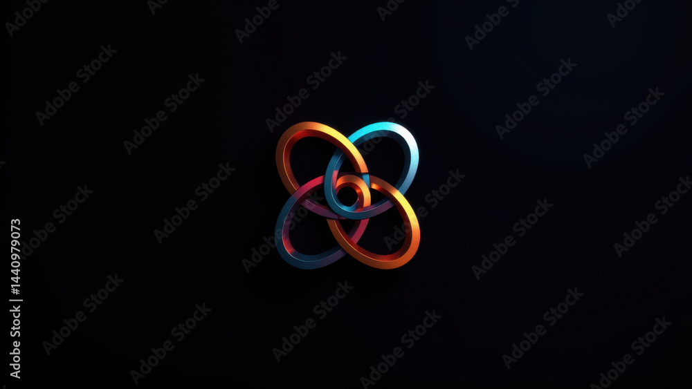 Poster a stylized atomic structure with a colorful design.