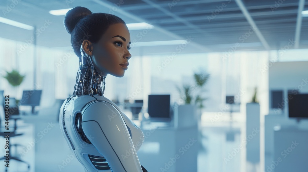 Aufkleber daily ai robot assistantant working in the office for future labor concept.
