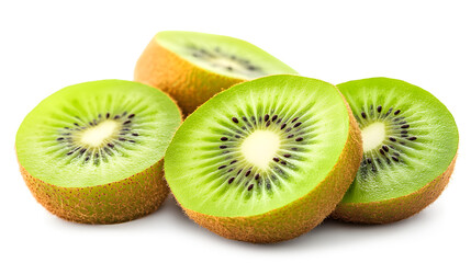 Fototapeta premium A close up of a green kiwi fruit with a few slices missing
