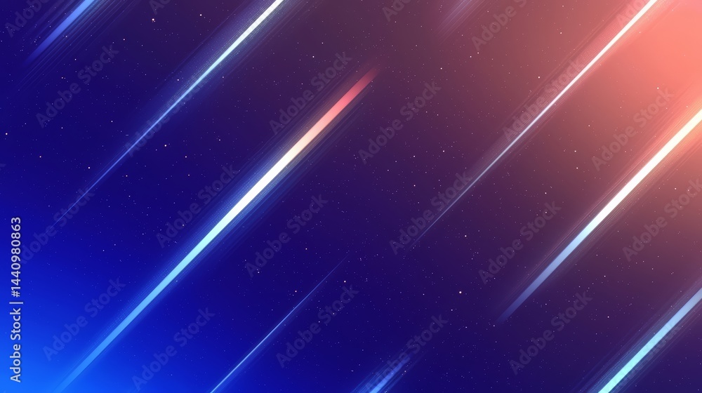 Poster blue background with a red and blue stripe and stars. the stars are scattered throughout the backgro
