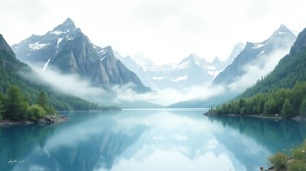 Obraz premium Serene Valley of Peaks