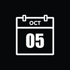 calender icon, 05 october icon with black background