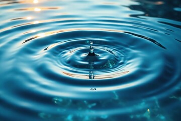 Rippling water surface, circular ripples from a central point , blue, tranquility