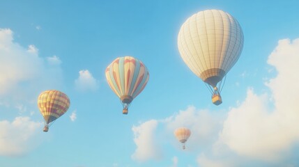 Naklejka premium Colorful hot air balloons float against a blue sky.