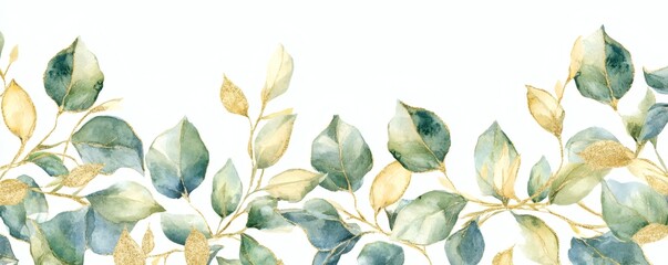Delicate watercolor botanical border with leaves and branches