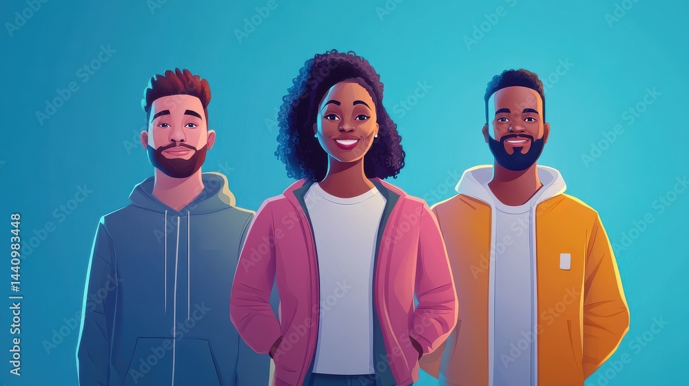 Aufkleber a vector icon depicting a diverse group of four individuals standing together in a collaborative and