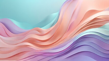 Vibrant High-Resolution Abstract Background with Soft Gradient Waves and Flowing Pastel Curves Minimalist Futuristic Design in Peach, Lavender, Mint, and Sky Blue Colors for Websites, Presentations .