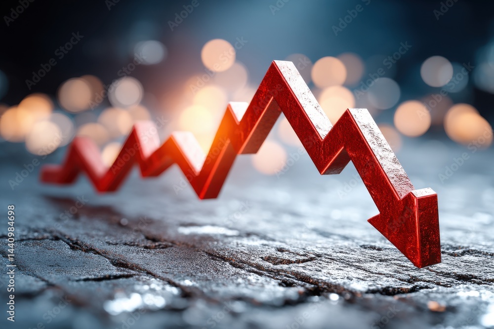 Aufkleber a sharp decline in stock market represented by a red arrow pointing downwards, indicating a negative