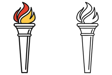 Torch Illustration, Color and Outline Style, Isolated on White, Flame Icon