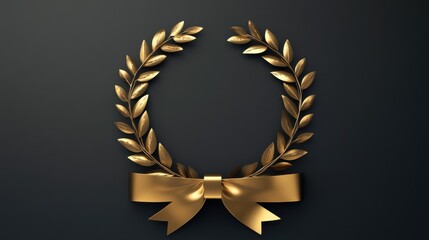 Golden laurel wreath with ribbon, a symbol of victory, achievement, and honor golden