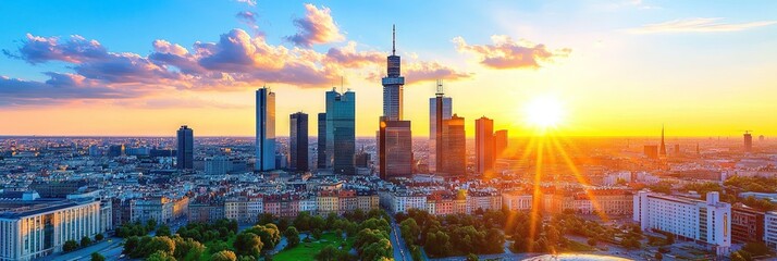 Obraz premium overhead photo of warsaw poland downtown skyline