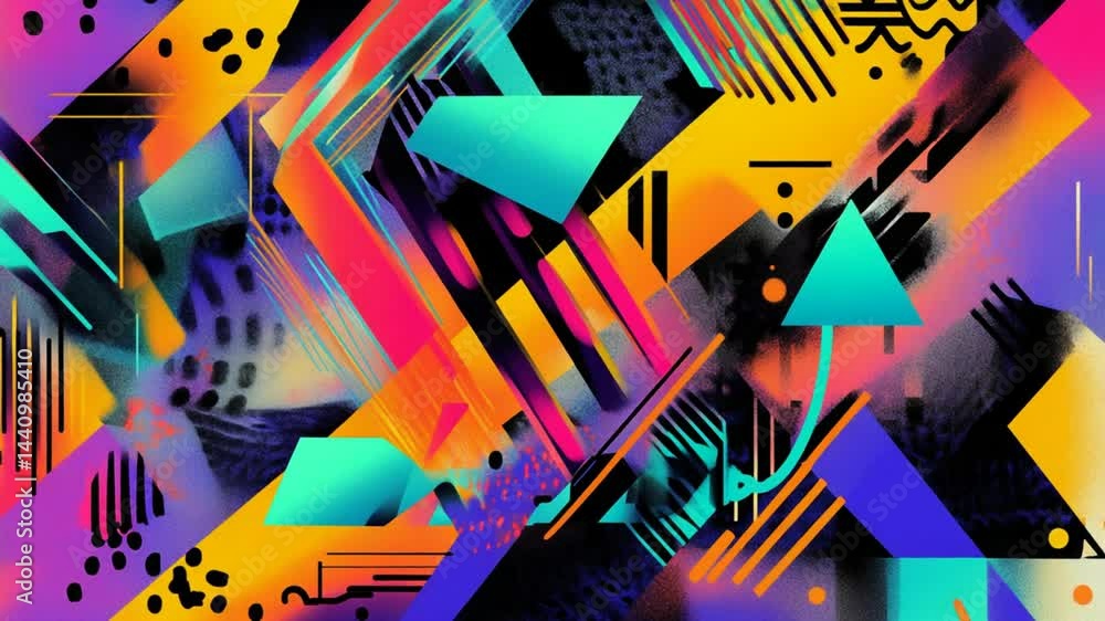 Poster vibrant geometric abstract background with bold colors and dynamic patterns, modern design