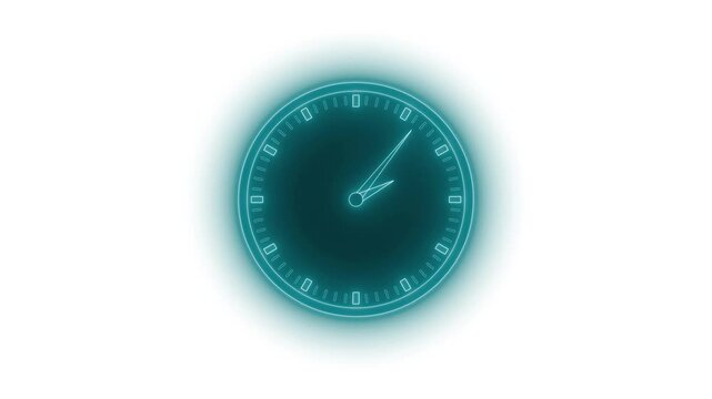 Futuristic Neon Clock Animation, Glowing Time Loop Clock Animation, Neon Clock Timer Animation with Glowing Hands
