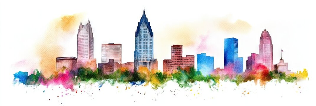 watercolor cleveland downtown skyline 