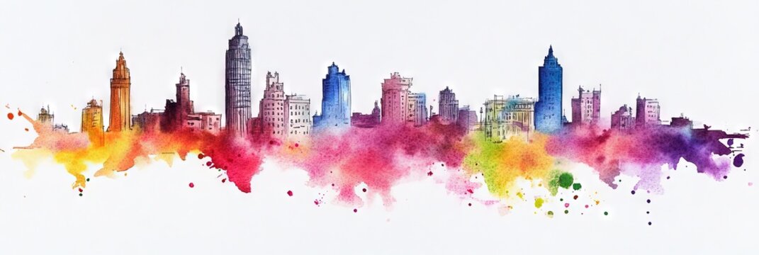 watercolor havana cuba downtown skyline 