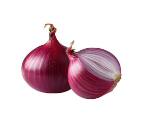Two red onions isolated on fresh vegetable raw food bulb ripe diet life on transparent background