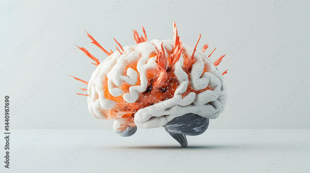 Poster abstract depiction of a brain emphasizing complexity and potential neurological activity. use it for