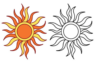Sun Orange and Yellow Sun, Beside Black Outline Sun, Isolated