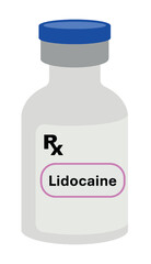 Lidocaine vial medicine bottle isolated on white background. Lidocaine 1% Hydrochloride Injection 30 mL Single Dose Vial. Lidocaine in a vial, Chemicals used in medicine or laboratory.