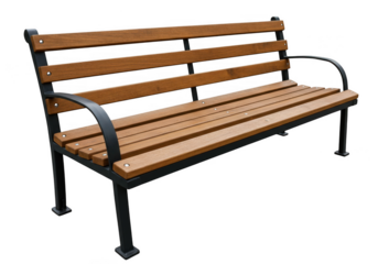 Outdoor park bench wood metal seating furniture design on transparent background