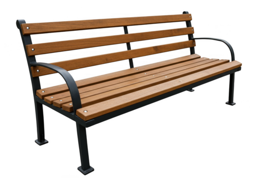 Outdoor park bench wood metal seating furniture design on transparent background