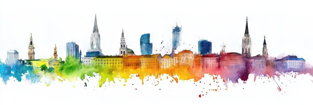 watercolor vienna austria downtown skyline 