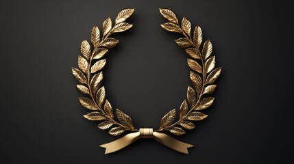 Golden laurel wreath with ribbon, a symbol of victory, achievement, and honor golden