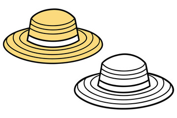 Two Summer Hats, Yellow Straw Hat and Coloring Book Hat on Transparent Background