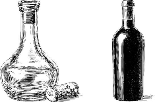 Engraved artistry of wine bottle and carafe for elegant design and decoration
