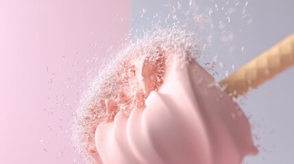 Fototapeta premium creative summer Soft pink ice cream with sprinkles against a pastel background.