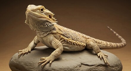 Full body of spiny bearded dragon on rock, isolated on transparent background