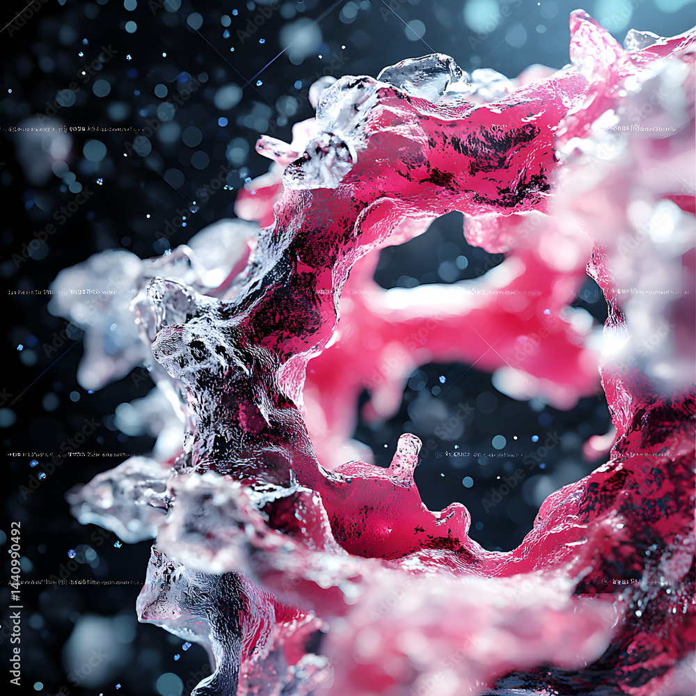 Poster abstract macro image of a vibrant pink and clear structure. its complex details and textures suggest