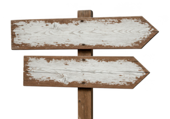 Directional sign wooden blank rustic arrow wayfinding guide on transparent background