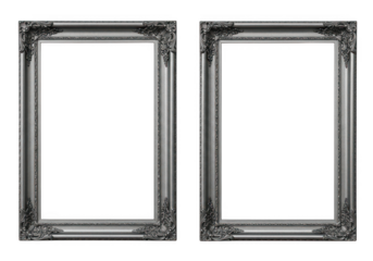 Silver ornate picture frames vintage style photography art on transparent background