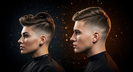 Short Hair Looks - Stylish Haircuts for Men and Women Against a Dark Background  