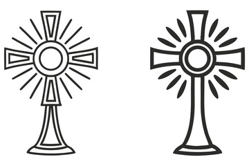 Fototapeta premium Two outlined crosses, simple religious symbol, icon, Christian faith, black vector