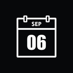 calender icon, 06 september icon with black background