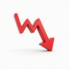 Falling Red Candlestick Chart with Downward Arrow and X-Axis Line Floating 3D