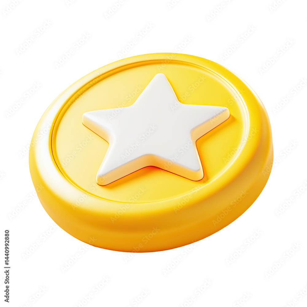 Poster yellow round star icon 3d render award badge design element ui ux app gold on transparent background